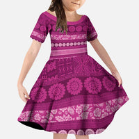 Fiji Marau na Kerisimasi Family Matching Summer Maxi Dress and Hawaiian Shirt Pink Tapa Masi Inspired Christmas - Polynesian Pride
