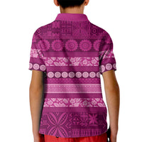Fiji Marau na Kerisimasi Kid Polo Shirt Pink Tapa Masi Inspired Christmas LT9 - Polynesian Pride
