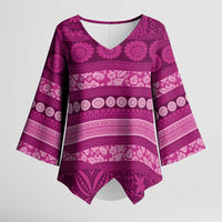 Fiji Marau na Kerisimasi Kimono Sleeve Blouse Pink Tapa Masi Inspired Christmas LT9 Female Pink - Polynesian Pride