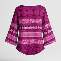Fiji Marau na Kerisimasi Kimono Sleeve Blouse Pink Tapa Masi Inspired Christmas LT9 - Polynesian Pride