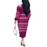Fiji Marau na Kerisimasi Off The Shoulder Long Sleeve Dress Pink Tapa Masi Inspired Christmas - Polynesian Pride