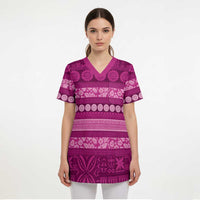 Fiji Marau na Kerisimasi Scrub Top Pink Tapa Masi Inspired Christmas LT9 - Polynesian Pride