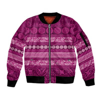Fiji Marau na Kerisimasi Sleeve Zip Bomber Jacket Pink Tapa Masi Inspired Christmas LT9 Unisex Pink - Polynesian Pride