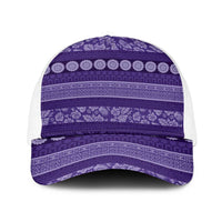Fiji Marau na Kerisimasi Baseball Net Cap Purple Tapa Masi Inspired Christmas LT9 One Size White Purple - Polynesian Pride