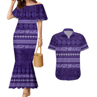 Fiji Marau na Kerisimasi Couples Matching Mermaid Dress and Hawaiian Shirt Purple Tapa Masi Inspired Christmas - Polynesian Pride