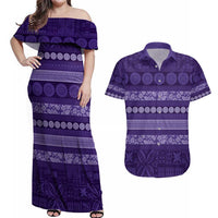 Fiji Marau na Kerisimasi Couples Matching Off Shoulder Maxi Dress and Hawaiian Shirt Purple Tapa Masi Inspired Christmas LT9 Purple - Polynesian Pride