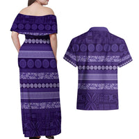 Fiji Marau na Kerisimasi Couples Matching Off Shoulder Maxi Dress and Hawaiian Shirt Purple Tapa Masi Inspired Christmas LT9 - Polynesian Pride