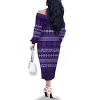 Fiji Marau na Kerisimasi Family Matching Off The Shoulder Long Sleeve Dress and Hawaiian Shirt Purple Tapa Masi Inspired Christmas - Polynesian Pride