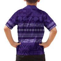 Fiji Marau na Kerisimasi Family Matching Off Shoulder Short Dress and Hawaiian Shirt Purple Tapa Masi Inspired Christmas - Polynesian Pride