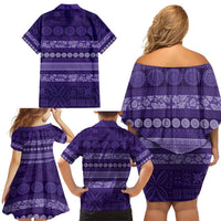 Fiji Marau na Kerisimasi Family Matching Off Shoulder Short Dress and Hawaiian Shirt Purple Tapa Masi Inspired Christmas - Polynesian Pride