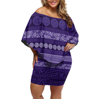Fiji Marau na Kerisimasi Family Matching Off Shoulder Short Dress and Hawaiian Shirt Purple Tapa Masi Inspired Christmas - Polynesian Pride