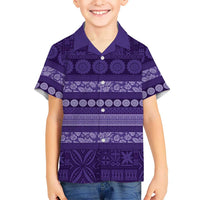 Fiji Marau na Kerisimasi Family Matching Off Shoulder Short Dress and Hawaiian Shirt Purple Tapa Masi Inspired Christmas - Polynesian Pride