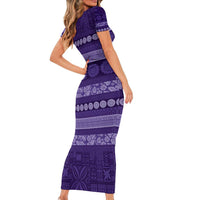 Fiji Marau na Kerisimasi Family Matching Short Sleeve Bodycon Dress and Hawaiian Shirt Purple Tapa Masi Inspired Christmas - Polynesian Pride