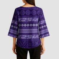 Fiji Marau na Kerisimasi Kimono Sleeve Blouse Purple Tapa Masi Inspired Christmas LT9 - Polynesian Pride