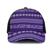 Fiji Marau na Kerisimasi Mesh Trucker Cap Purple Tapa Masi Inspired Christmas LT9 One Size Black Purple - Polynesian Pride