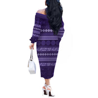 Fiji Marau na Kerisimasi Off The Shoulder Long Sleeve Dress Purple Tapa Masi Inspired Christmas - Polynesian Pride