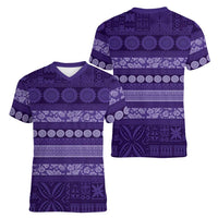 Fiji Marau na Kerisimasi Women V-Neck T-Shirt Purple Tapa Masi Inspired Christmas - Polynesian Pride