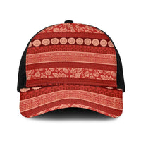 Fiji Marau na Kerisimasi Baseball Net Cap Red Tapa Masi Inspired Christmas LT9 One Size Black Red - Polynesian Pride