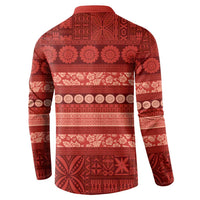 Fiji Marau na Kerisimasi Button Sweatshirt Red Tapa Masi Inspired Christmas LT9 - Polynesian Pride