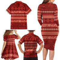 Fiji Marau na Kerisimasi Family Matching Long Sleeve Bodycon Dress and Hawaiian Shirt Red Tapa Masi Inspired Christmas - Polynesian Pride