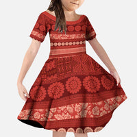 Fiji Marau na Kerisimasi Family Matching Mermaid Dress and Hawaiian Shirt Red Tapa Masi Inspired Christmas - Polynesian Pride