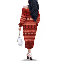 Fiji Marau na Kerisimasi Family Matching Off The Shoulder Long Sleeve Dress and Hawaiian Shirt Red Tapa Masi Inspired Christmas - Polynesian Pride