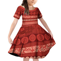 Fiji Marau na Kerisimasi Family Matching Off Shoulder Short Dress and Hawaiian Shirt Red Tapa Masi Inspired Christmas - Polynesian Pride