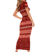 Fiji Marau na Kerisimasi Family Matching Short Sleeve Bodycon Dress and Hawaiian Shirt Red Tapa Masi Inspired Christmas - Polynesian Pride