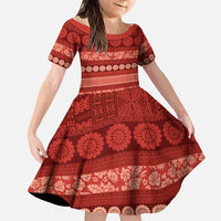 Fiji Marau na Kerisimasi Family Matching Summer Maxi Dress and Hawaiian Shirt Red Tapa Masi Inspired Christmas - Polynesian Pride