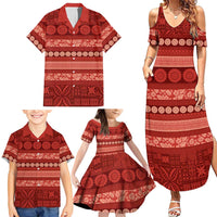 Fiji Marau na Kerisimasi Family Matching Summer Maxi Dress and Hawaiian Shirt Red Tapa Masi Inspired Christmas - Polynesian Pride