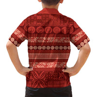 Fiji Marau na Kerisimasi Family Matching Tank Maxi Dress and Hawaiian Shirt Red Tapa Masi Inspired Christmas - Polynesian Pride