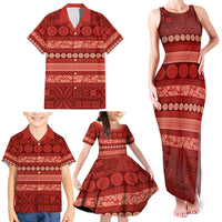 Fiji Marau na Kerisimasi Family Matching Tank Maxi Dress and Hawaiian Shirt Red Tapa Masi Inspired Christmas - Polynesian Pride