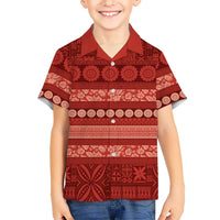 Fiji Marau na Kerisimasi Kid Hawaiian Shirt Red Tapa Masi Inspired Christmas LT9 Kid Red - Polynesian Pride