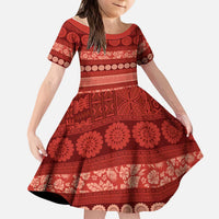 Fiji Marau na Kerisimasi Kid Short Sleeve Dress Red Tapa Masi Inspired Christmas LT9 KID Red - Polynesian Pride
