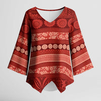Fiji Marau na Kerisimasi Kimono Sleeve Blouse Red Tapa Masi Inspired Christmas LT9 Female Red - Polynesian Pride