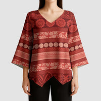 Fiji Marau na Kerisimasi Kimono Sleeve Blouse Red Tapa Masi Inspired Christmas LT9 - Polynesian Pride