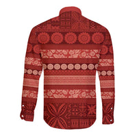 Fiji Marau na Kerisimasi Long Sleeve Button Shirt Red Tapa Masi Inspired Christmas LT9 - Polynesian Pride