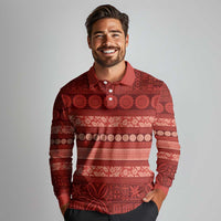 Fiji Marau na Kerisimasi Long Sleeve Polo Shirt Red Tapa Masi Inspired Christmas LT9 - Polynesian Pride
