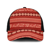 Fiji Marau na Kerisimasi Mesh Trucker Cap Red Tapa Masi Inspired Christmas LT9 One Size Black Red - Polynesian Pride