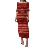 Fiji Marau na Kerisimasi Puletasi Red Tapa Masi Inspired Christmas LT9 Long Dress Red - Polynesian Pride