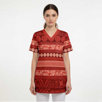 Fiji Marau na Kerisimasi Scrub Top Red Tapa Masi Inspired Christmas LT9 - Polynesian Pride