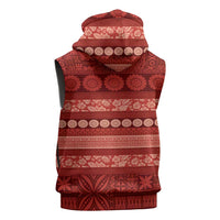 Fiji Marau na Kerisimasi Sleeveless Hoodie Red Tapa Masi Inspired Christmas - Polynesian Pride