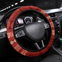 Fiji Marau na Kerisimasi Steering Wheel Cover Red Tapa Masi Inspired Christmas LT9 Universal Fit Red - Polynesian Pride