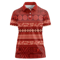 Fiji Marau na Kerisimasi Women Polo Shirt Red Tapa Masi Inspired Christmas LT9 Female Red - Polynesian Pride