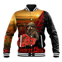 Maori Kiwi Soldier Fern Tattoo ANZAC Day Baseball Jacket Lest We Forget LT9 Unisex Black - Polynesian Pride