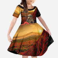 Maori Kiwi Soldier Fern Tattoo ANZAC Day Family Matching Long Sleeve Bodycon Dress and Hawaiian Shirt Lest We Forget