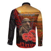 Maori Kiwi Soldier Fern Tattoo ANZAC Day Long Sleeve Button Shirt Lest We Forget LT9 - Polynesian Pride