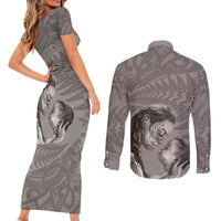 New Zealand Mother's Day Couples Matching Short Sleeve Bodycon Dress and Long Sleeve Button Shirt Maori Mo Toku Mama Silver Fern