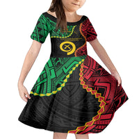 Personalised Vanuatu 44th Anniversary Family Matching Off Shoulder Maxi Dress and Hawaiian Shirt Tugeta Yumi Selebretem Indipendens Dei LT9 Daughter's Dress Black - Polynesian Pride