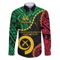Personalised Vanuatu 44th Anniversary Family Matching Off Shoulder Maxi Dress and Hawaiian Shirt Tugeta Yumi Selebretem Indipendens Dei LT9 Dad's Shirt - Long Sleeve Black - Polynesian Pride